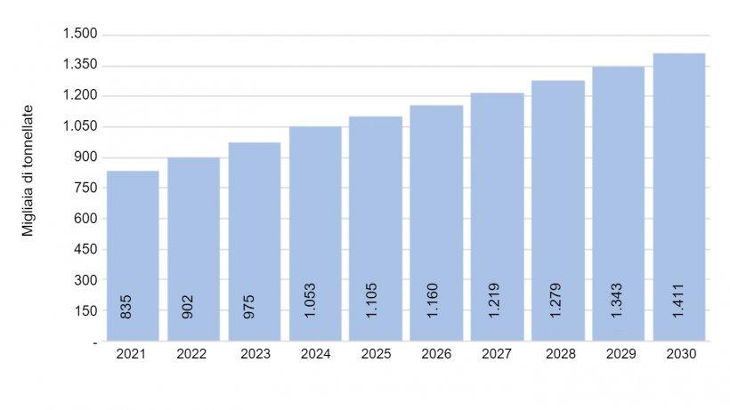 Grafico N&ordm; 5. Proiezione della produzione. Fonte: sviluppo proprio.
