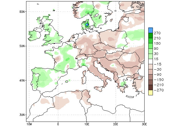 Mappa 1. Anomalie delle precipitazioni, 5 settembre 4 ottobre. Fonte: Centro di previsione del clima - NOOA. CPC Unified (risoluzione basata su gauge e 0,5x0,5 gradi). Analisi delle precipitazioni Climatologia (1991-2020)
