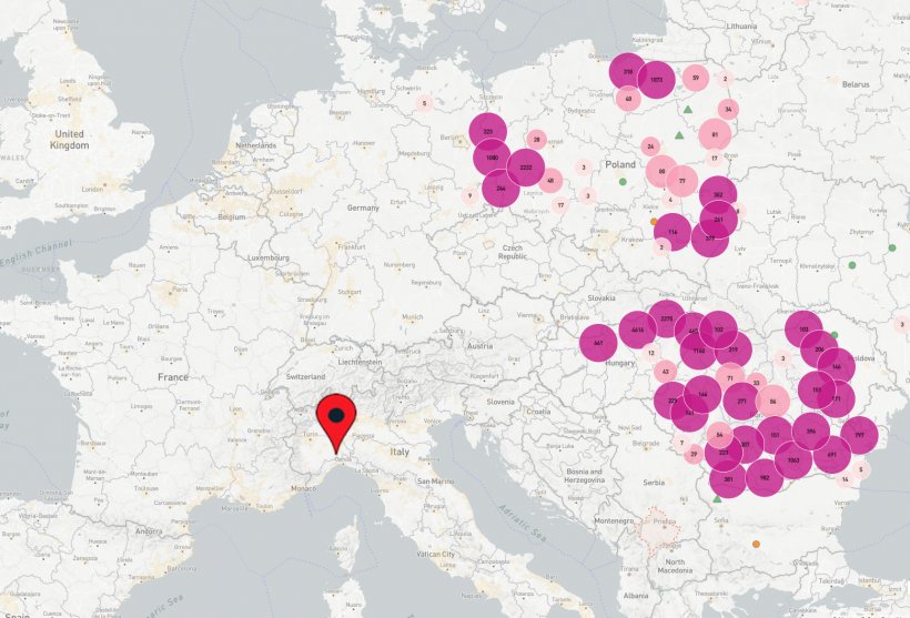 Casi di Peste Suina Africana diagnosticati in Europa nel 2021.
