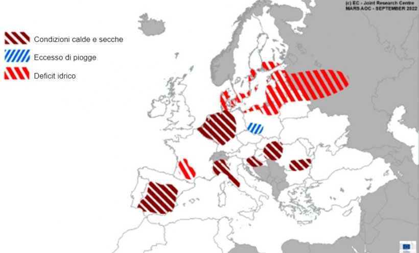 Mappa 1. Eventi meteorologici estremi in Europa dal 1 agosto al 16 settembre 2022 (fonte: MARS Butlletin 19/09/2022)
