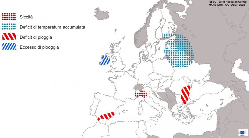 Mappa 1. Eventi meteorologici estremi in Europa dal 1 settembre al 21 ottobre 2022 (fonte: MARS Butlletin 24/10/2022)
