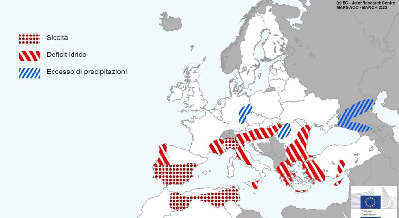 Mappa 1. Eventi meteorologici estremi in Europa dal 1&deg; febbraio al 17 marzo 2023 (fonte: MARS Butlletin 03/20/2023).
