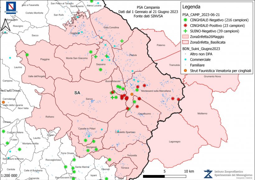 Dettaglio della zona infetta in Calabria
