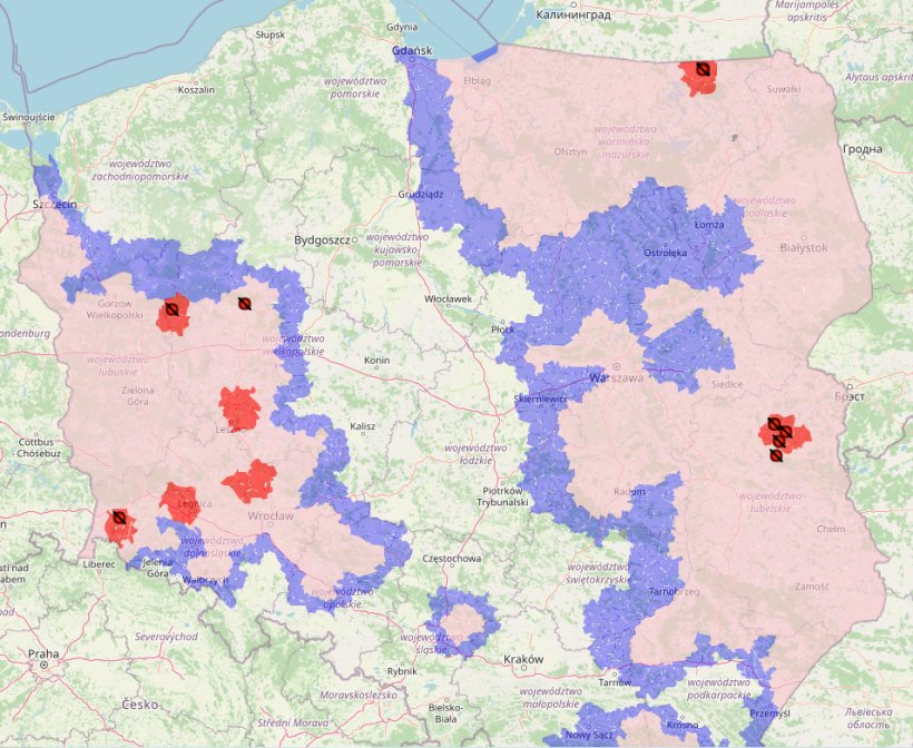 Mappa dei focolai di PSA e zonizzazione attuale.
