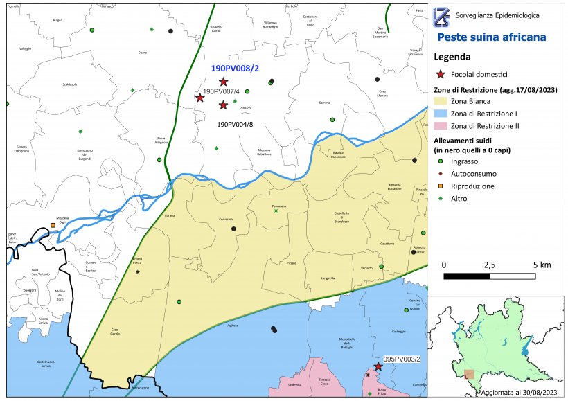 Focolai suini domestici 30 agosto 2023