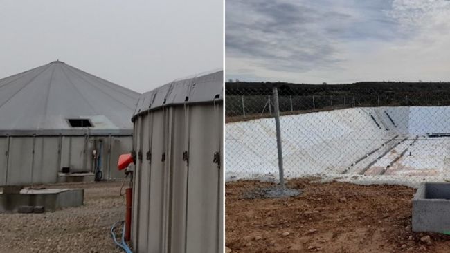 Immagine 3. Efficienza di riduzione delle emissioni di NH3 dell'80% con coperture flessibili a tenda (a sinistra) o coperture flessibili con telo in polipropilene o simili (a destra).
