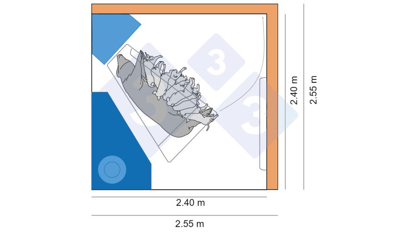 Figura 4. Le prime misure dei box&nbsp;in Danimarca erano 2,4 x 2,4 m, mentre i modelli pi&ugrave; recenti sono 2,55 x 2,55, consentendo pi&ugrave; spazio per figliate grandi e opzioni di movimento per la scrofa.
