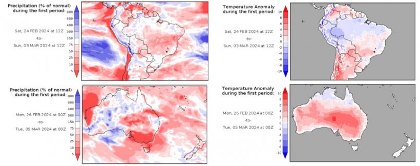 Mappa 2. Previsioni climatiche nell&#39;emisfero sud (fonte: www.smn.gob.ar)
