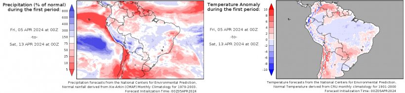 Mappa 2. Previsioni climatiche nell&#39;emisfero sud (fonte: www.wxmaps.org)
