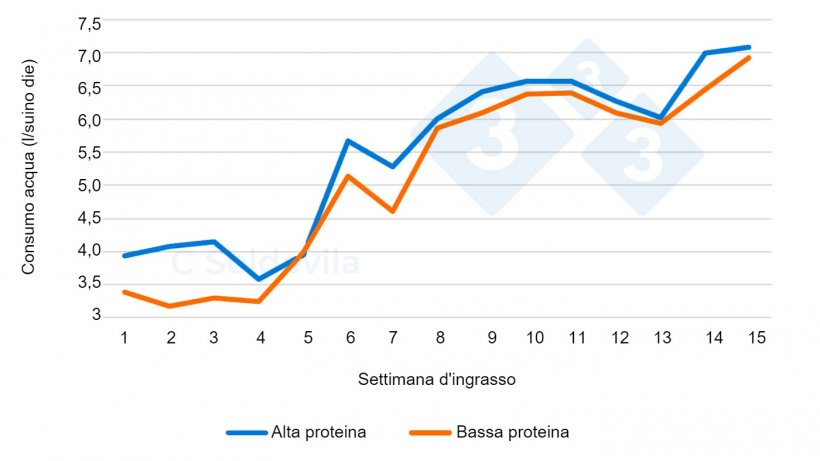 Figura 1. Evoluzione del consumo di acqua per trattamenti durante l&#39;ingrasso.
