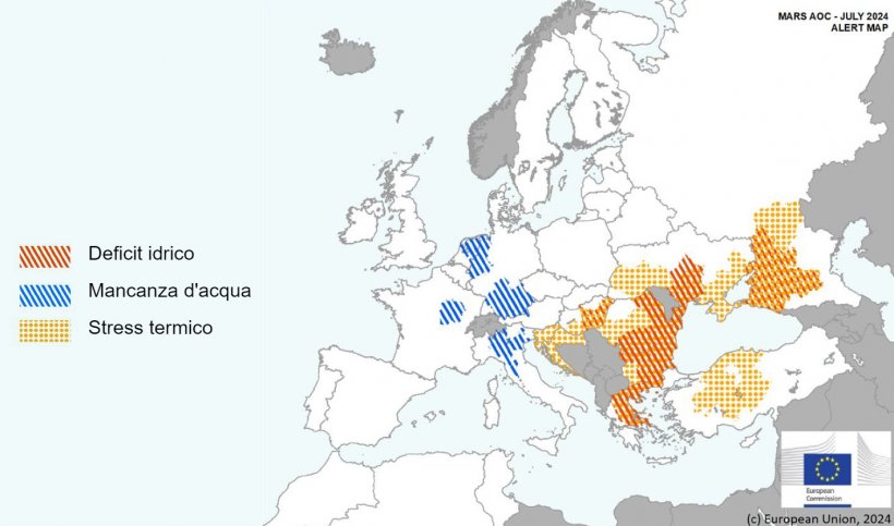 Mappa 1. Eventi climatici estremi in Europa dal 1 giugno 2024 al 13 luglio 2024 (fonte: MARS Bulletin 22/07/2024).
