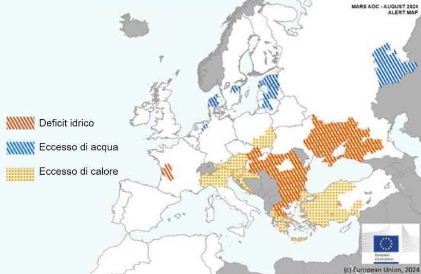 Mappa 1. Eventi climatici estremi in Europa dal 1 luglio 2024 al 17 agosto 2024 (fonte: MARS Bulletin 26/08/2024).
