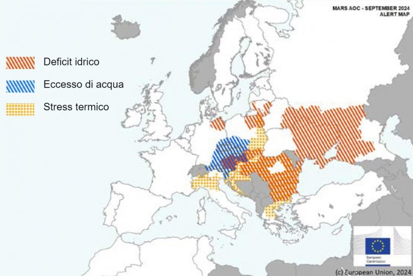 Mappa 1. Eventi climatici estremi in Europa dal 1 agosto 2024 al 14 settembre 2024 (fonte: MARS Bulletin 23/09/2024).
