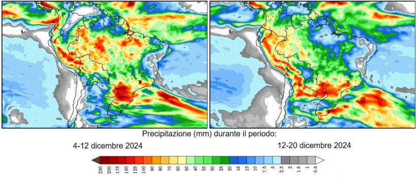 Mappa 2: Previsioni climatiche nell&#39;emisfero sud (fonte: Grads/Cola).
