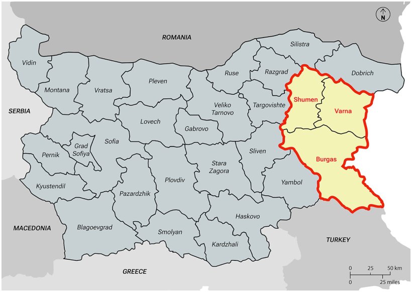 Figure 1. Map of the territories where EBS breed was officially farmed prior ASF (delimited in red).