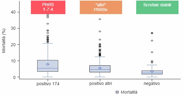 Mortalit&agrave; secondo lo status sanitario per la PRRS
