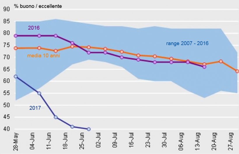 Grafico 1. Condizioni delle coltivazioni del frumento primavera negli USA. Fonte USDA.
