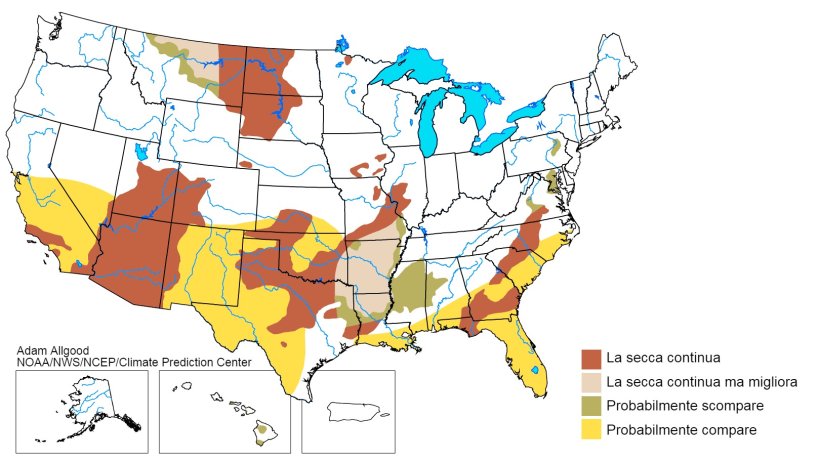 Tendenza stagionale di secca negli USA: 21 dicembre 2017 - 31 marzo de 2018
