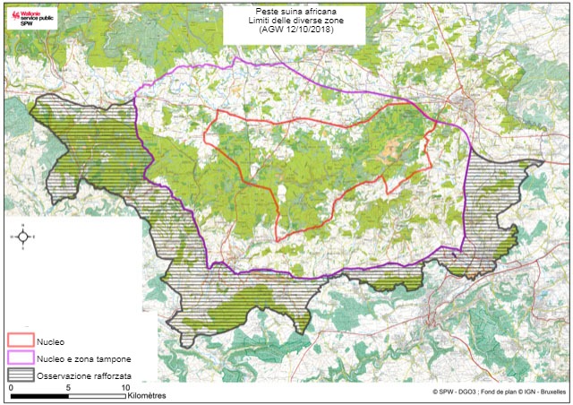 Limiti delle diverse zone soggette a restrizioni dovute alla PSA nei cinghiali
