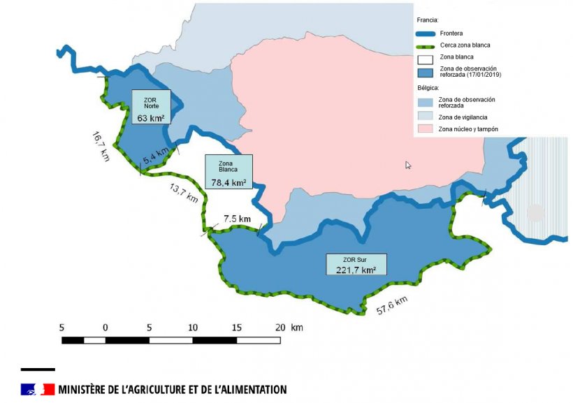 Mappa della zona bianca e zone di osservazione rinforzate per la PSA
