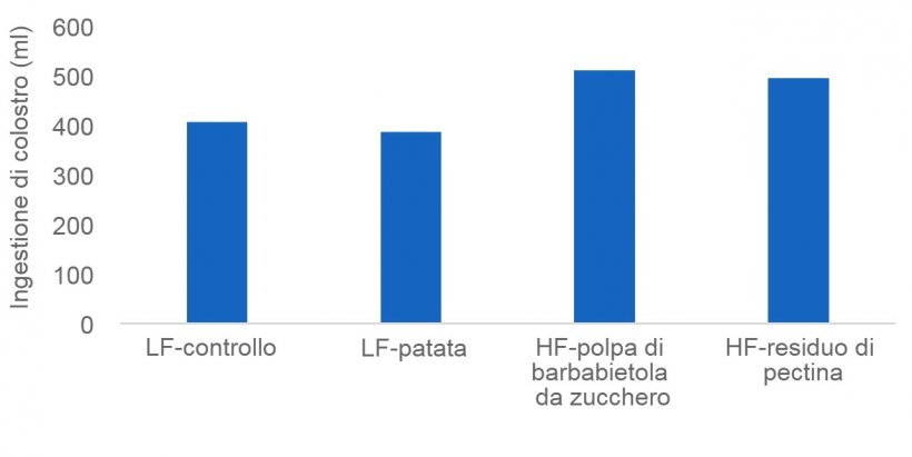 Figura 1: Un apporto sufficiente di colostro &egrave; cruciale per i suinetti neonati per rimanere in vita e alcune fonti di fibre (ad esempio polpa di barbabietola e pectina) possono stimolare la produzione di colostro da parte della&nbsp;scrofa. In questo studio l&#39;assunzione di colostro &egrave; stato&nbsp;misurato mediante isotopi.
