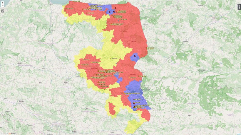 Localizzazione dei casi di PSA rilevati nei suini domestici nel 2019.
