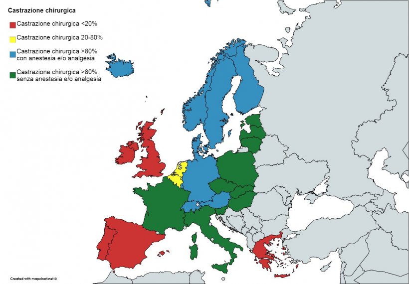 Fonte: Seconda relazione intermedia 2015 - 2017 sulla dichiarazione europea sulle alternative alla castrazione chirurgica dei suini
