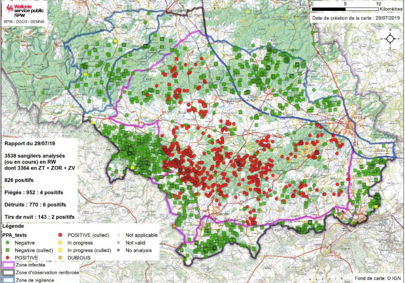 Carta dei prelievi sui cinghiali alla data del 29 luglio 2019.
