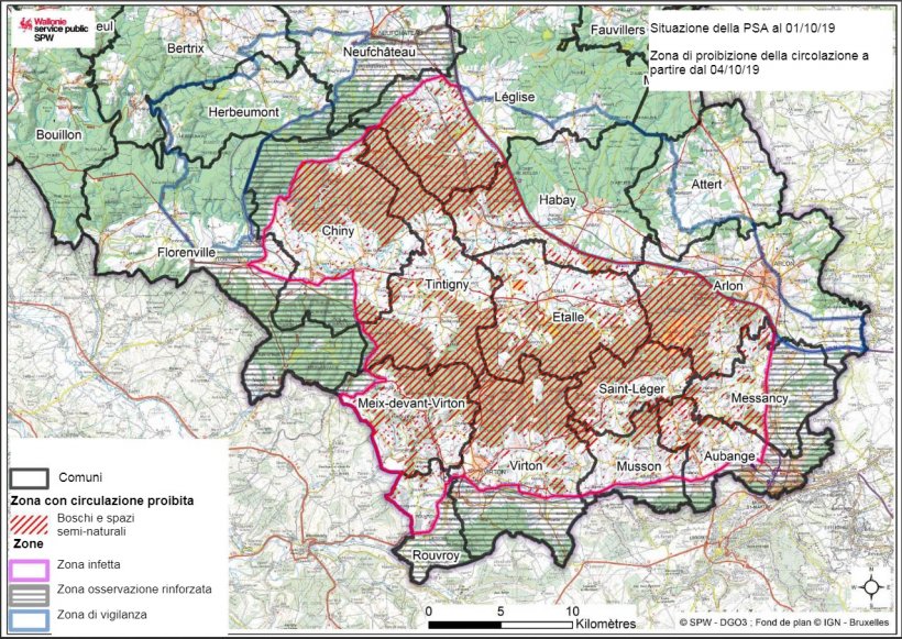 Mappa delle aree con divieto di circolazione dal 4 ottobre 2019.
