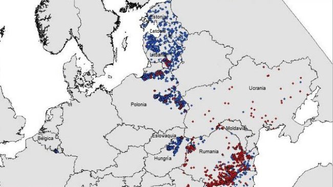 Mappa dei focolai di PSA nell'UE ed Ucraina nel 2019